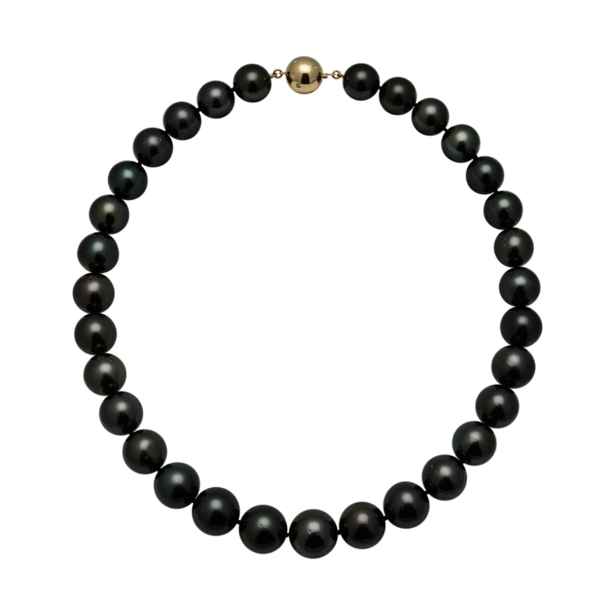 Tahitian Black Pearl Necklace 12.5 to 13.8 mm on 18ct Diamond Set Clasp