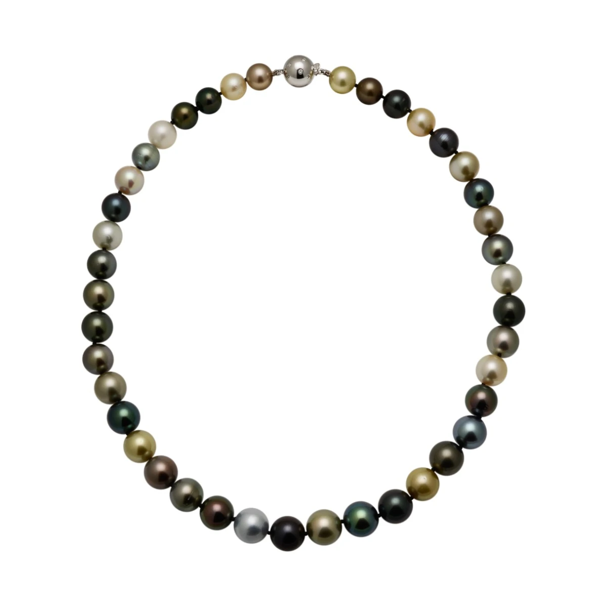 Tahitian Multi-Colour Pearl Necklace 10 to 12 mm.
