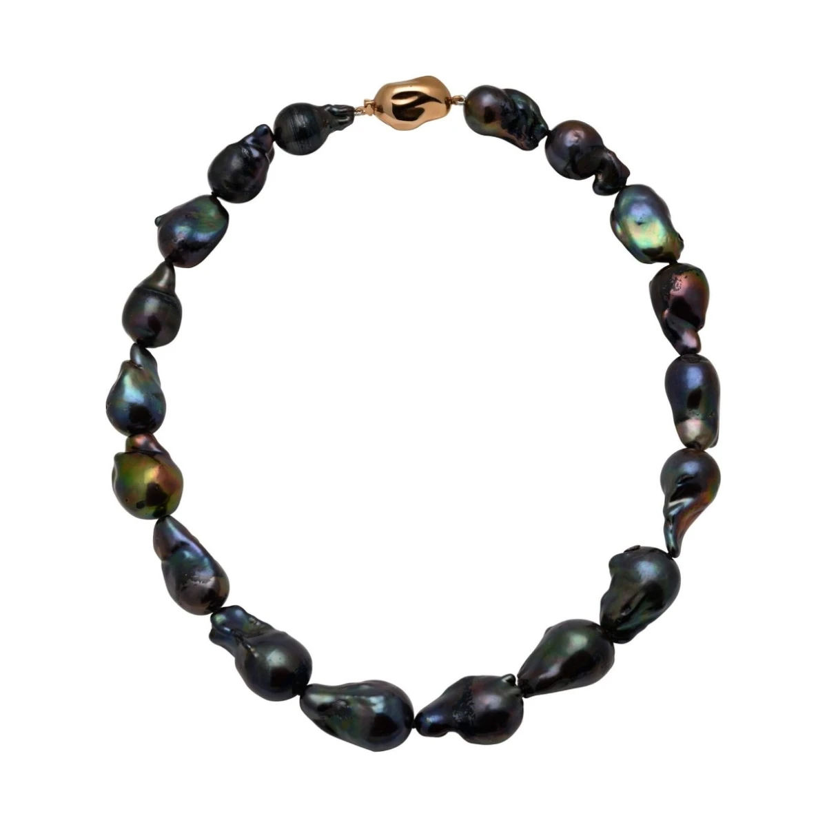 Black Baroque Freshwater Pearl Necklace 13 to 14.5mm