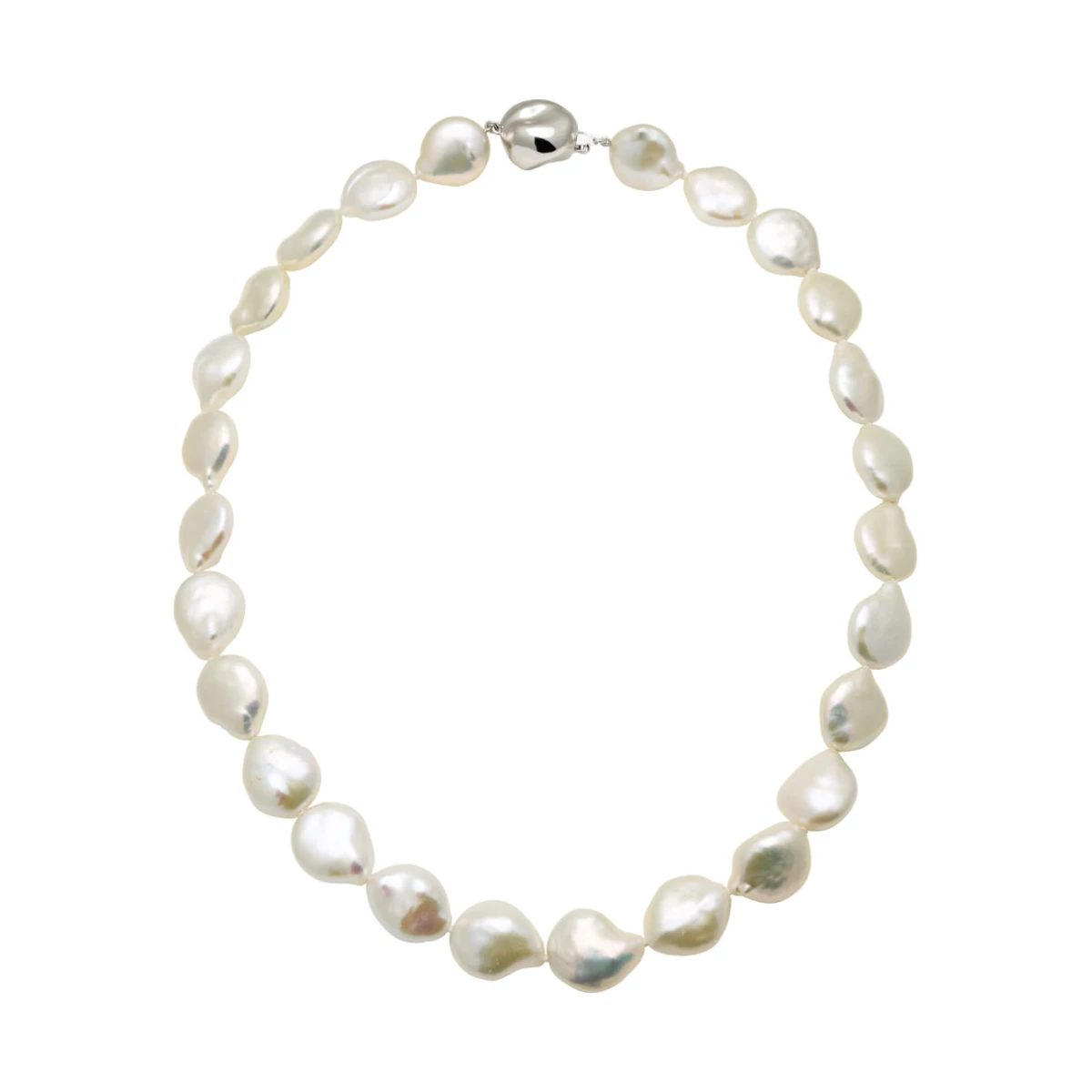 White Freshwater Baroque Coin Pearl Necklace | 13 to 14.5mm