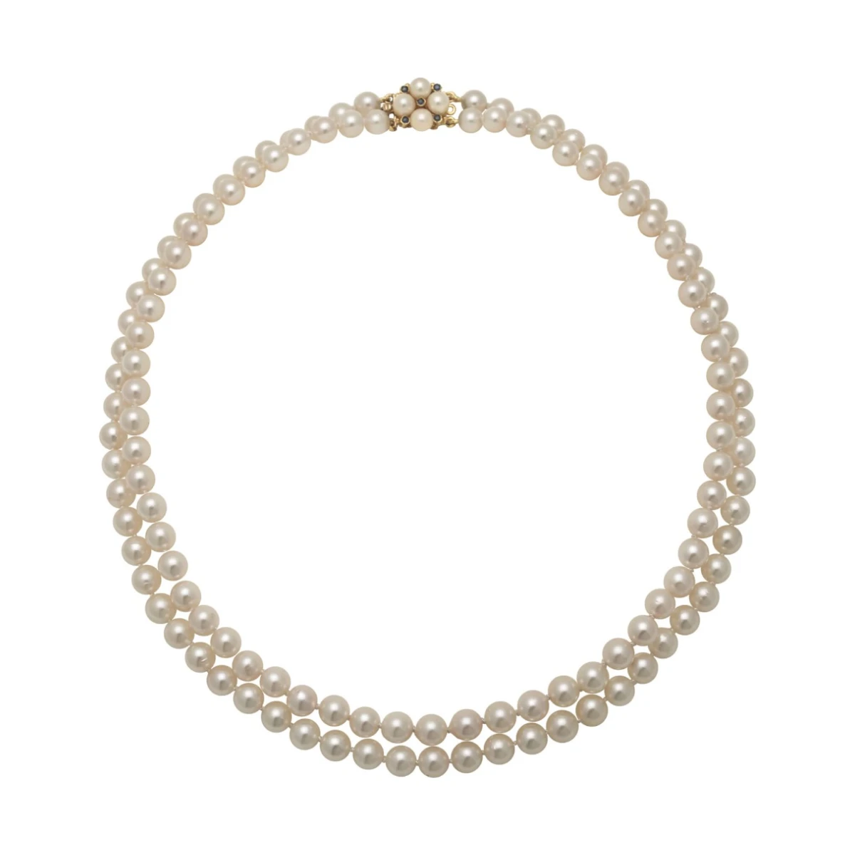 Double Row Akoya Pearl Necklace 5.5/6mm On 9ct Sapphire & Pearl Clasp