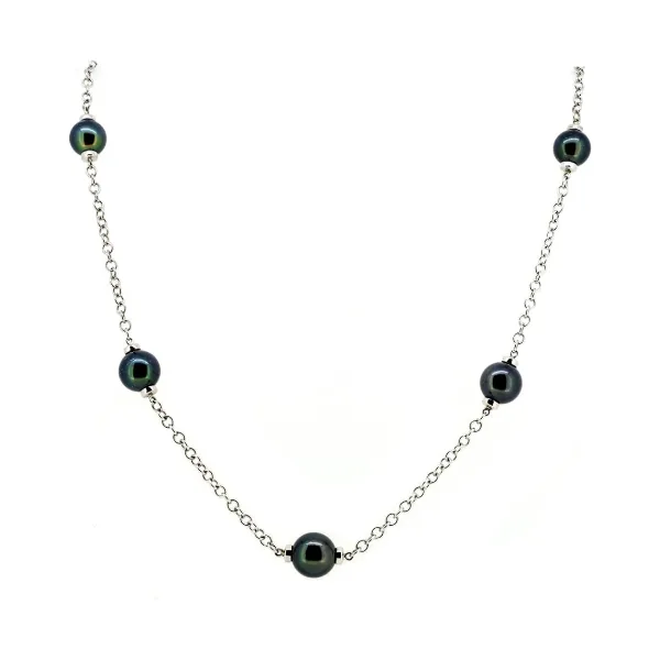 Handmade Tahitian Pearl & Chain Link Necklace  |  9ct White Gold