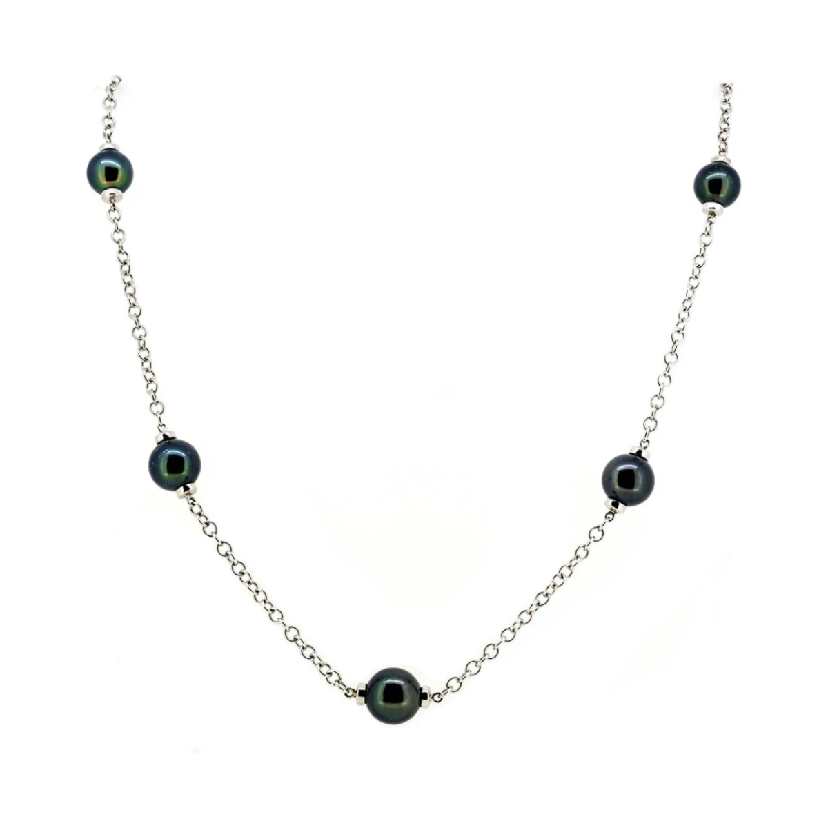 Handmade Tahitian Pearl & Chain Link Necklace  |  9ct White Gold