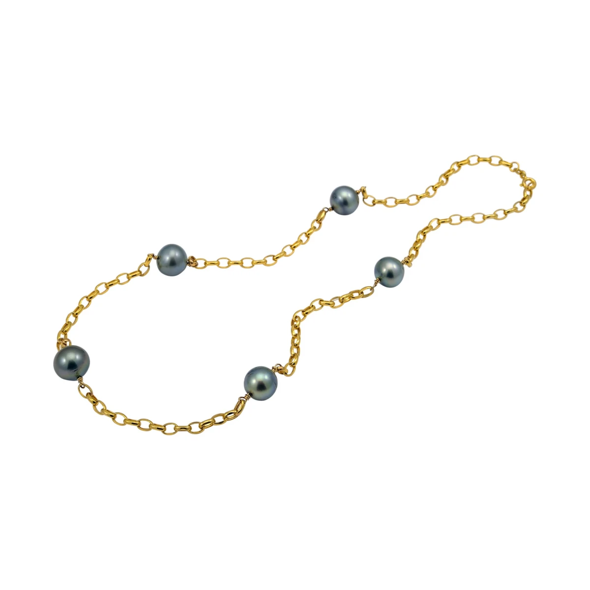 Tahitian Pearl & Oval Chain Link Necklace  |  9ct Yellow Gold