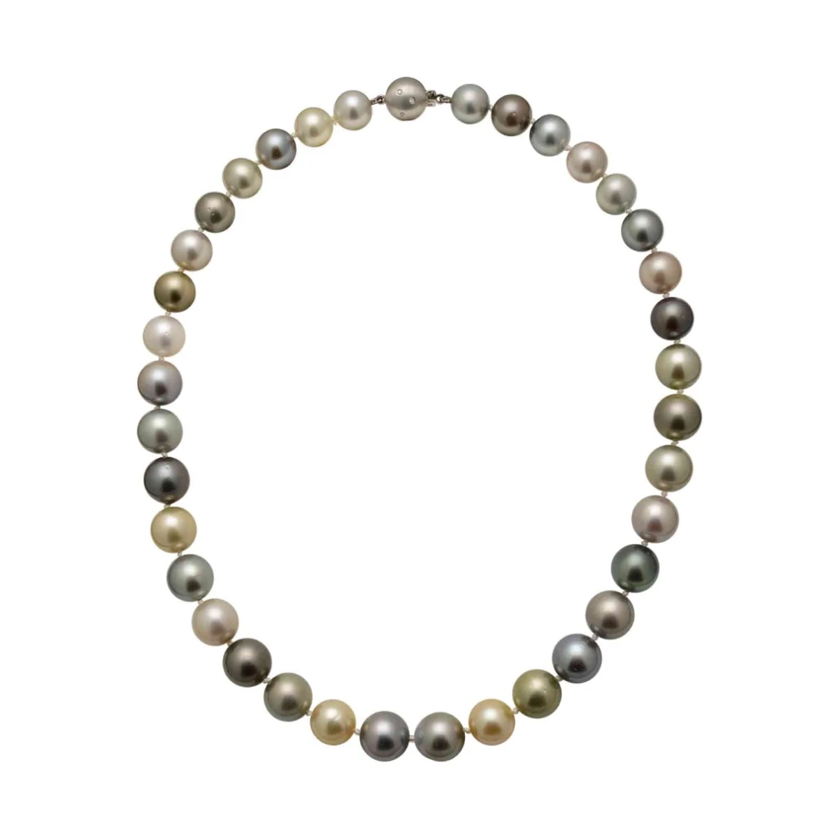 Tahitian Multi-Colour Pearl Necklace With 18ct White Gold Diamond Clasp 9.2 to 11.4 mm