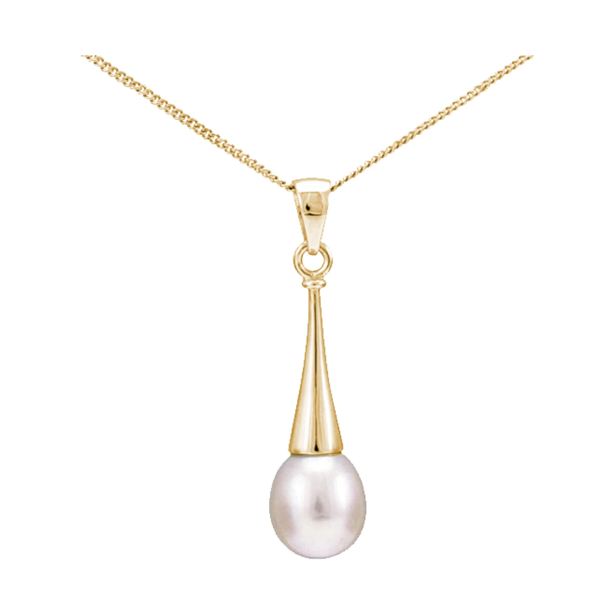 Contemporary Freshwater Pearl Fluted Drop Design Pendant  |  9ct Yellow Gold