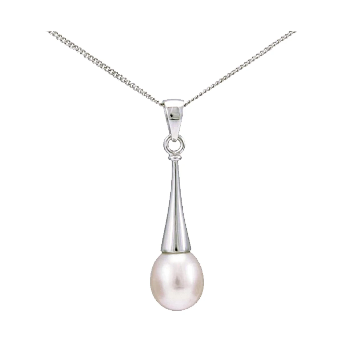 Contemporary Freshwater Pearl Fluted Drop Design Pendant  |  9ct White Gold
