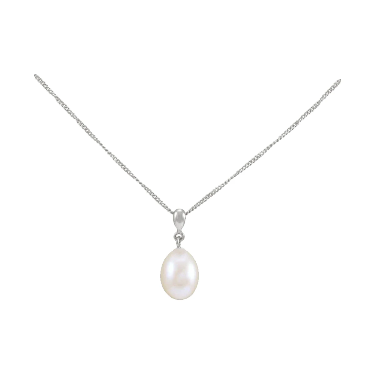 Freshwater Pearl Simple inverted Pear-Shape Design Pendant  |  9ct White Gold