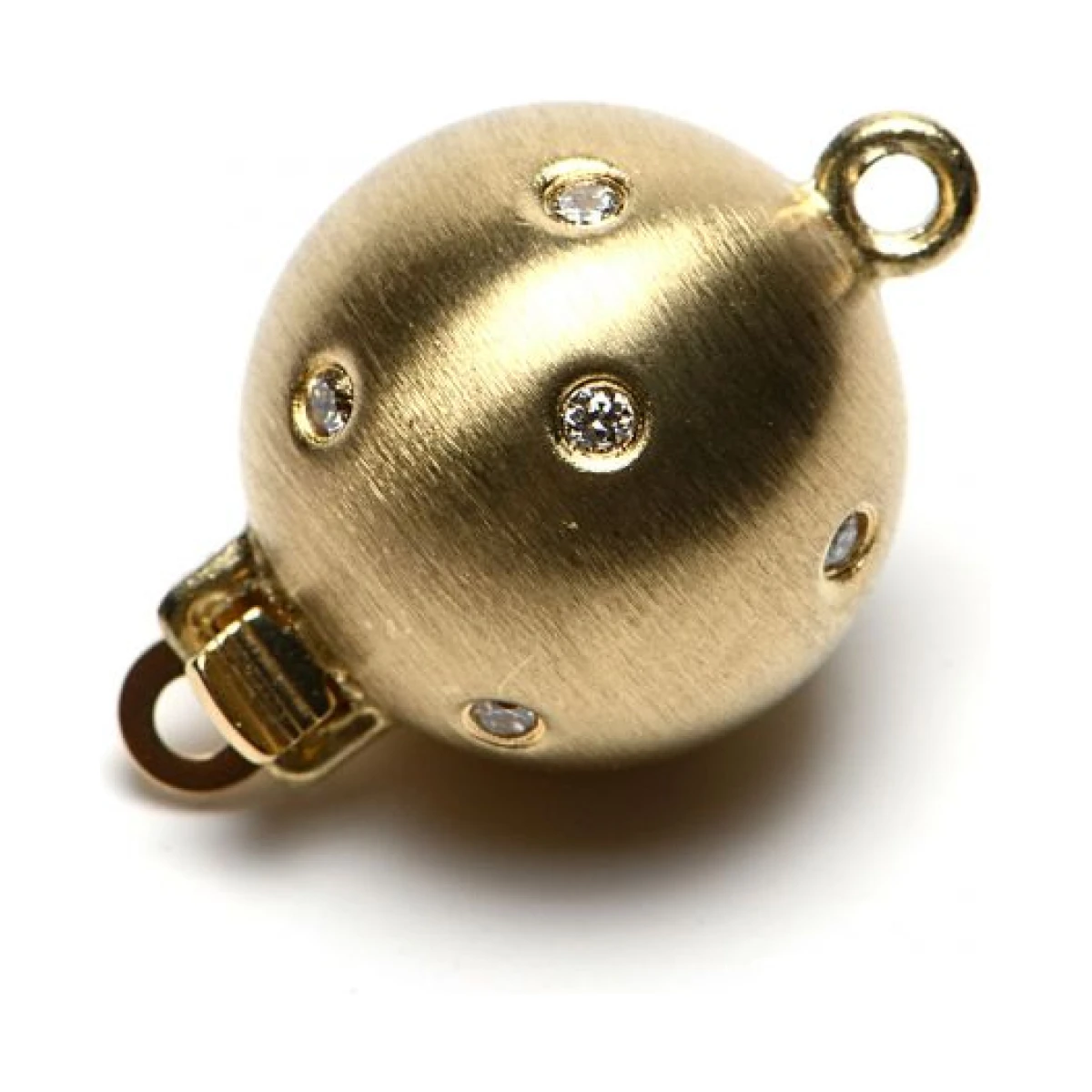  18ct Yellow Gold Diamond Set Satin Ball Clasp | 13 mm