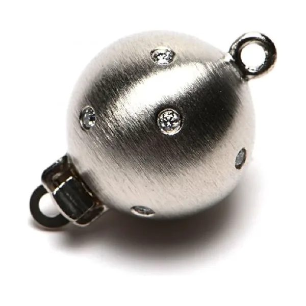 18ct White Gold Satin Finished Diamond Set Ball Clasp | 13 mm