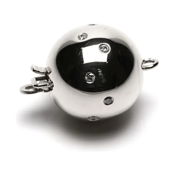 18ct White Gold Polished & Diamond Set Ball Clasp | 14 mm