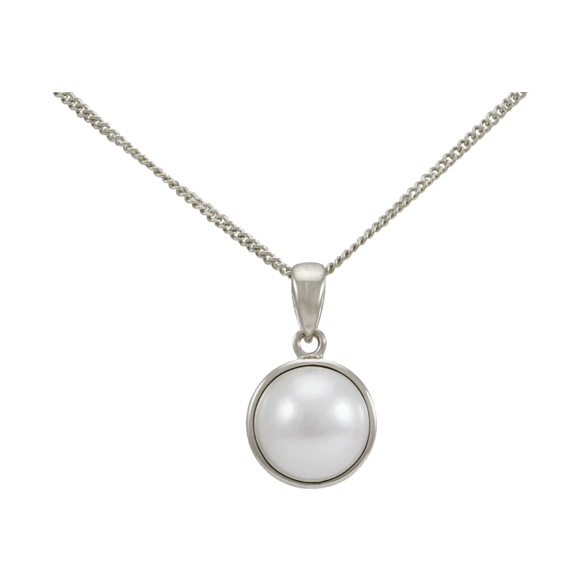 Freshwater Pearl Simple Circular Design Pendant  |  9ct White Gold