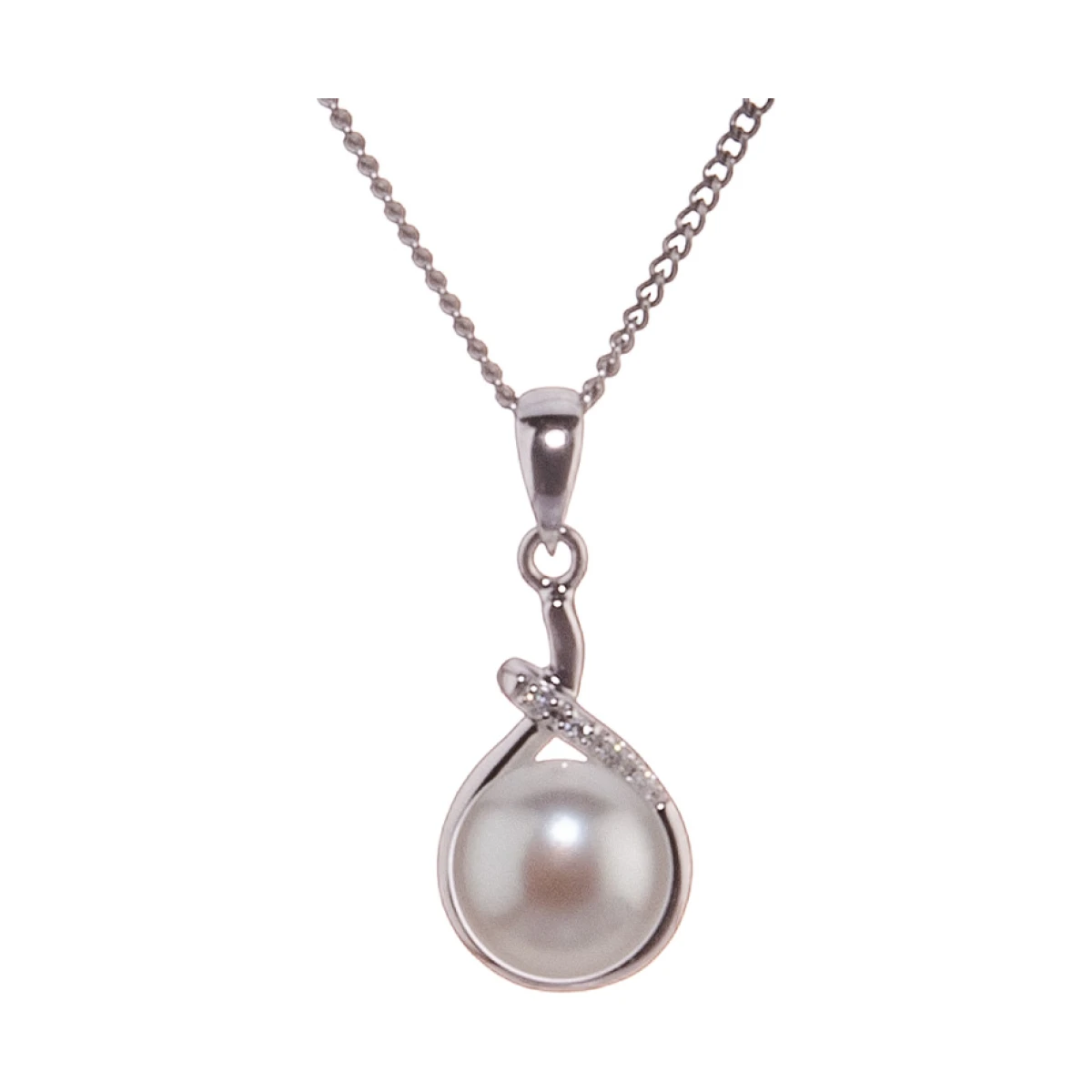Freshwater Pearl & Diamond Cross-Over Loop Design Pendant  |  9ct White Gold