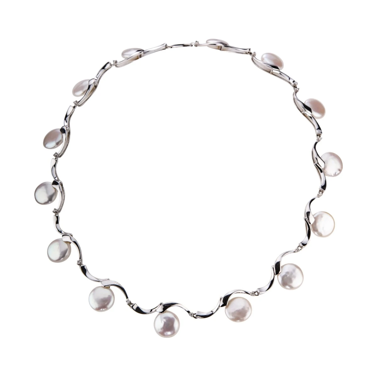 Contemporary Freshwater Pearl & Diamond Collar Necklace | 14ct White Gold