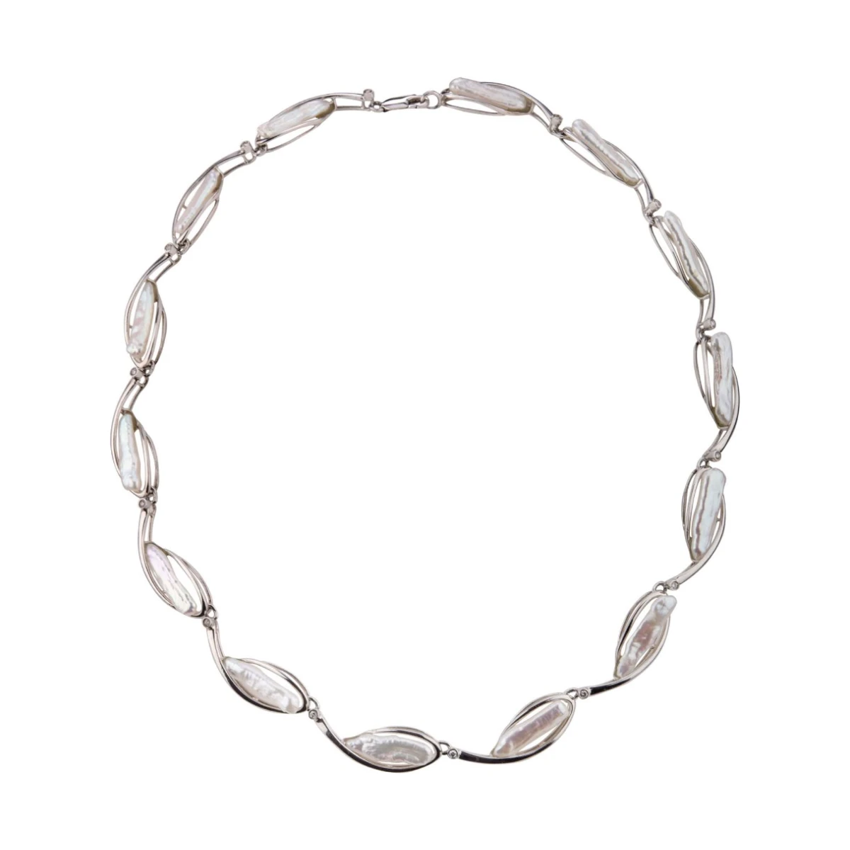 Freshwater Biwa Pearl & Diamond Collar Necklace | 14ct White Gold