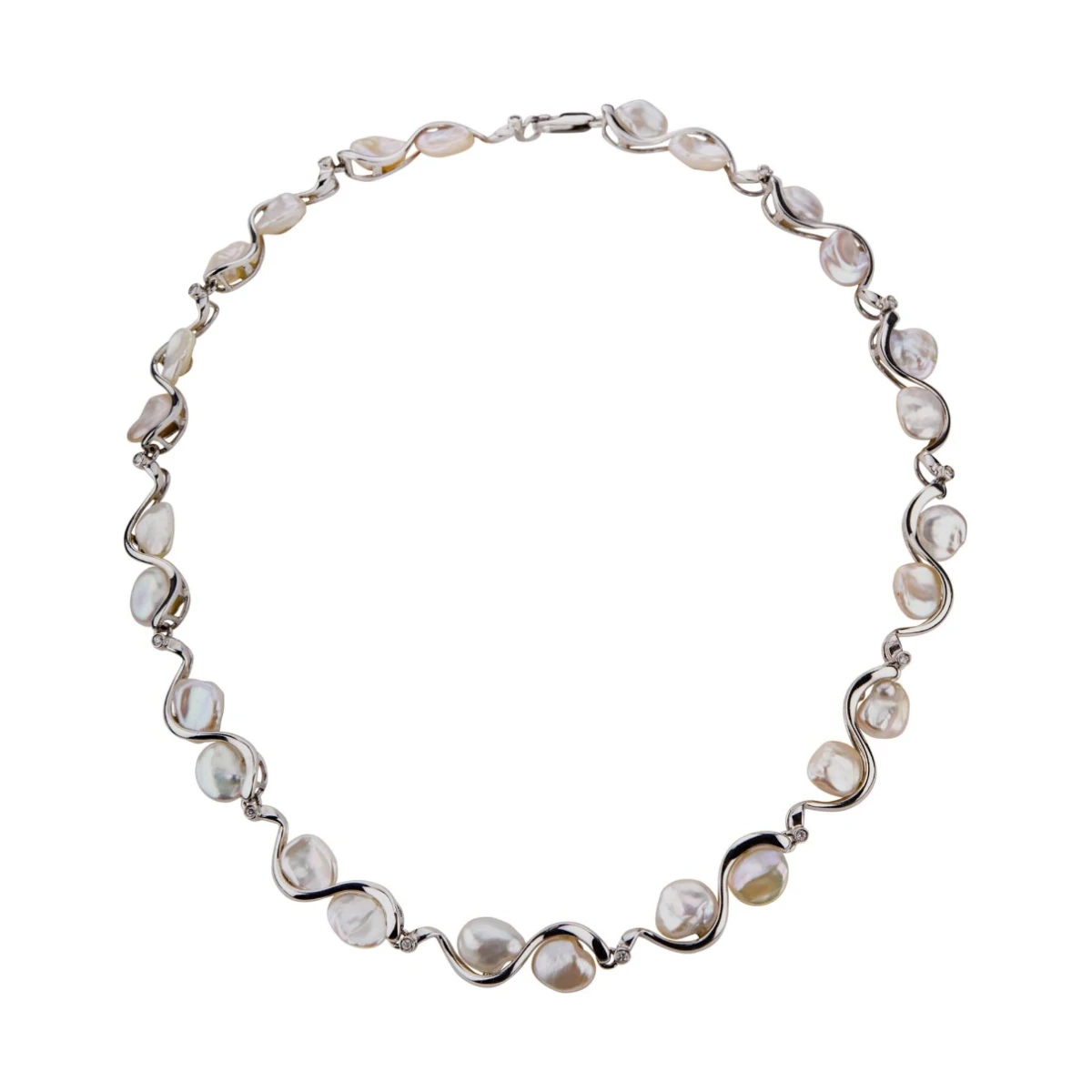 Freshwater Keshi Pearl & Diamond Collar Necklace | 14ct White Gold