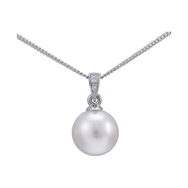 Vintage Style Akoya Pearl & Grain Set Diamond Pendant | 9ct white Gold