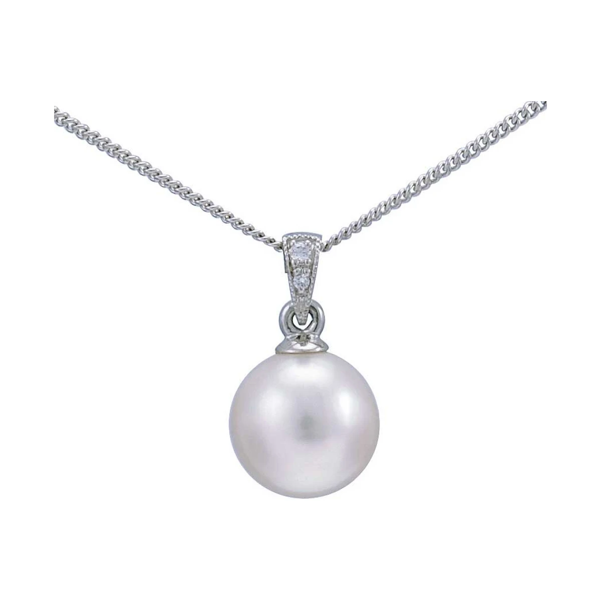 Vintage Style Akoya Pearl & Grain Set Diamond Pendant | 9ct white Gold