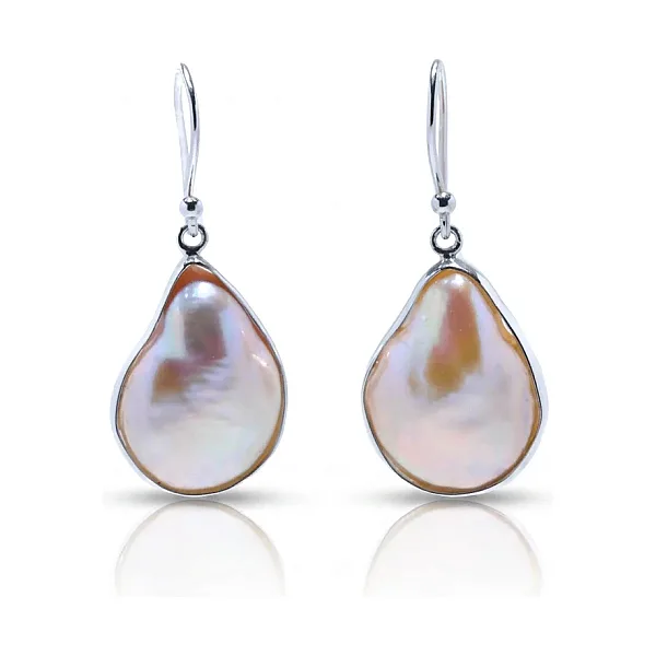 Natural Colour Baroque Freshwater Hook Drop Earrings  |  Silver 