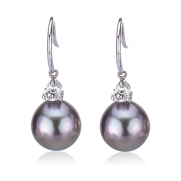 Tahitian Pearl & Diamond Set Hookwire Earrings  |  18ct White Gold