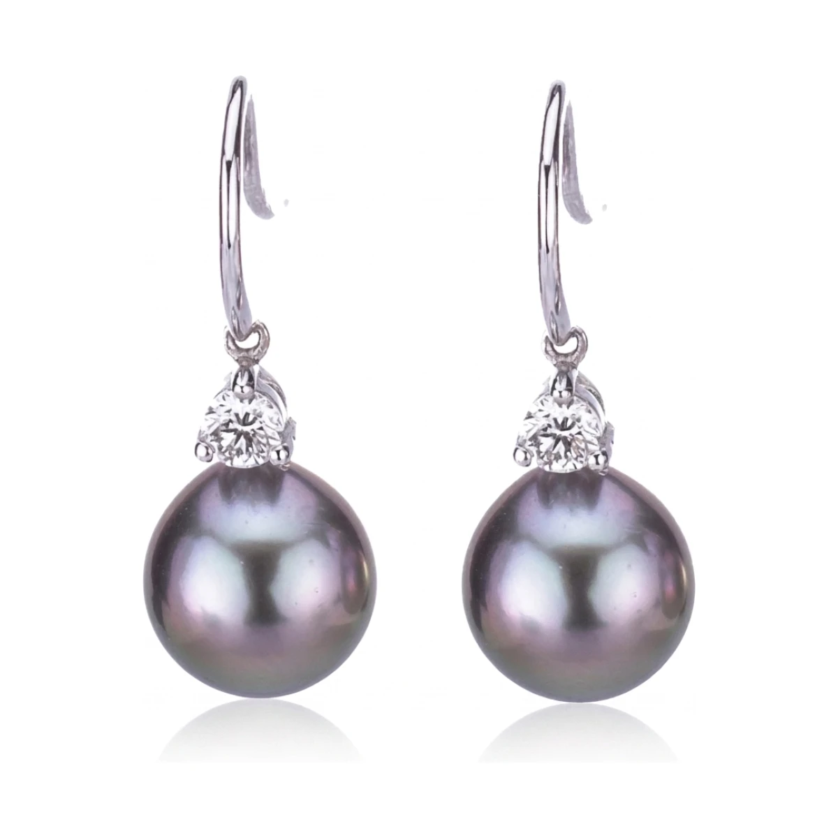Tahitian Pearl & Diamond Set Hookwire Earrings  |  18ct White Gold