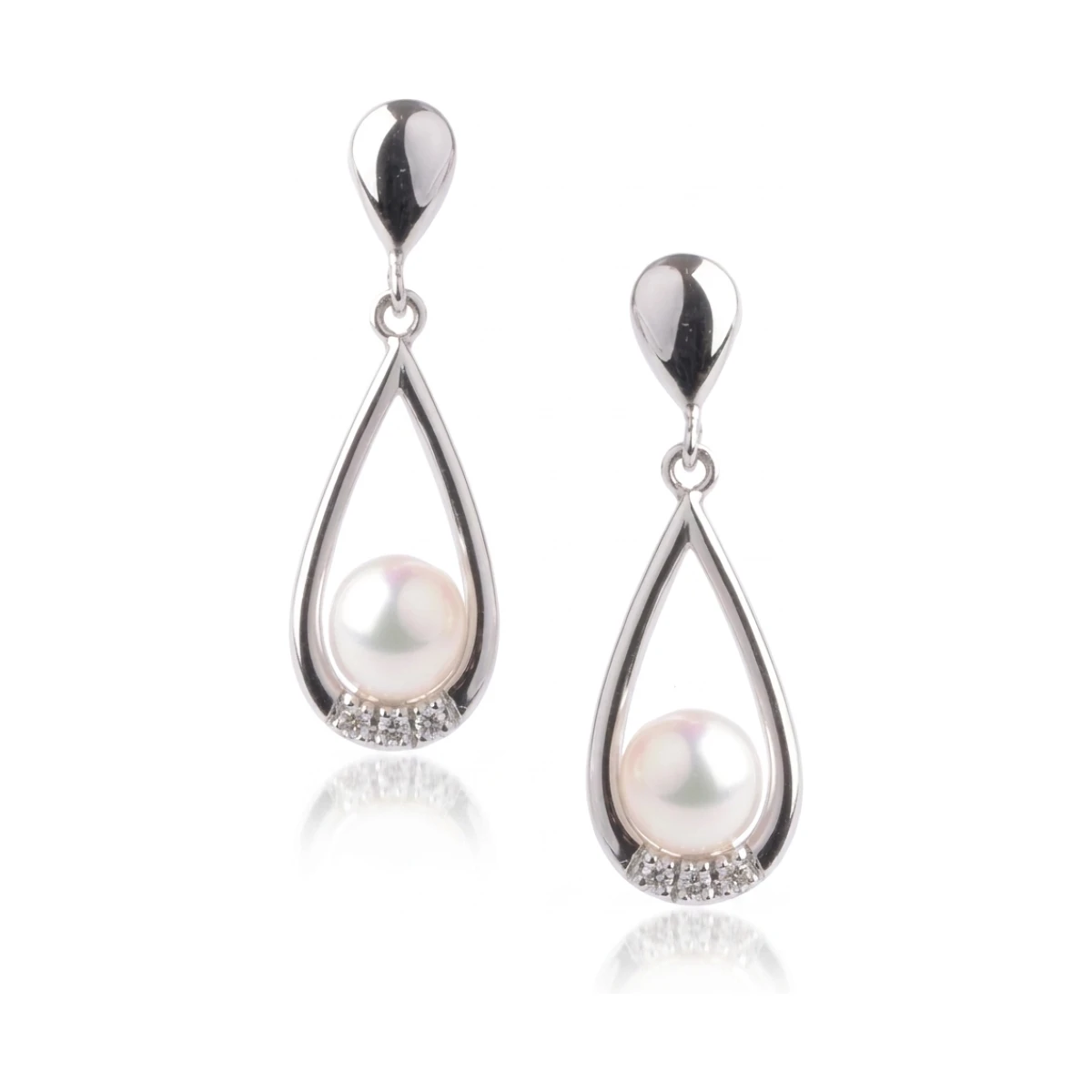 Freshwater Pearl & Diamond Drop Earrings  |  18ct White Gold