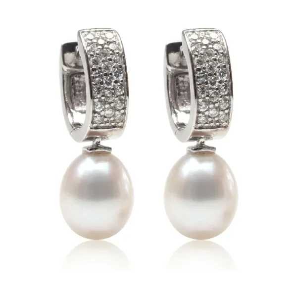 Freshwater Pearl and Cubic Zirconia Huggie Drop earring