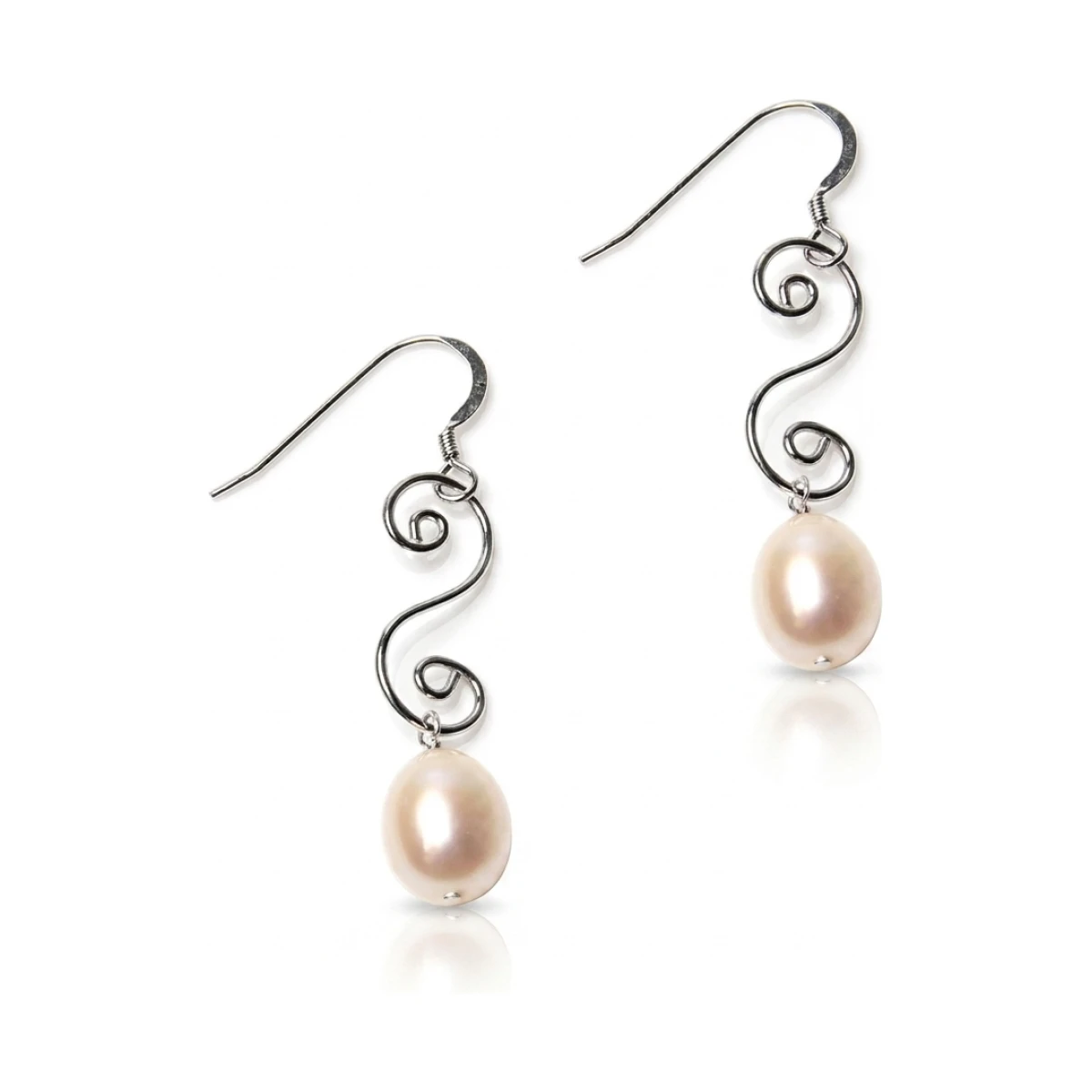Freshwater Pearl Swirl Wirework Earrings  |  Silver