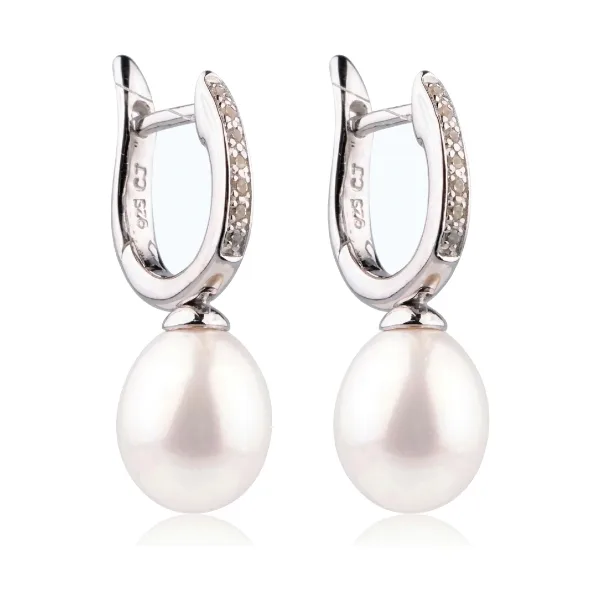 Freshwater Pearl & Cubic Zirconia Huggie Earring  |  Silver