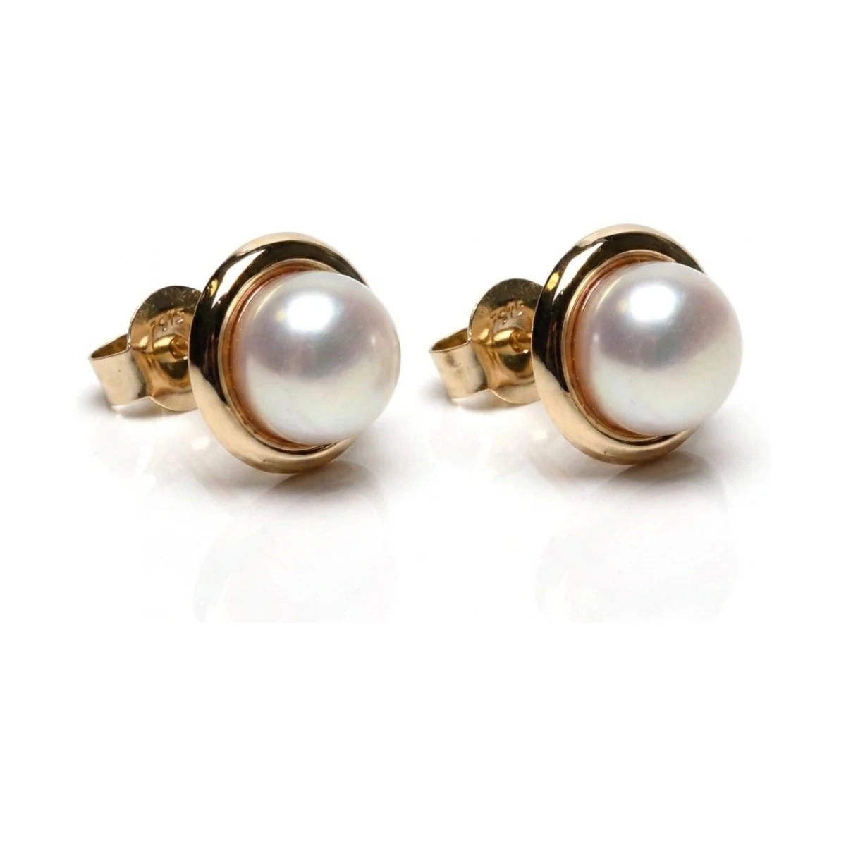 Freshwater Pearl Simple Polished Surround Earrings  |  9ct Gold