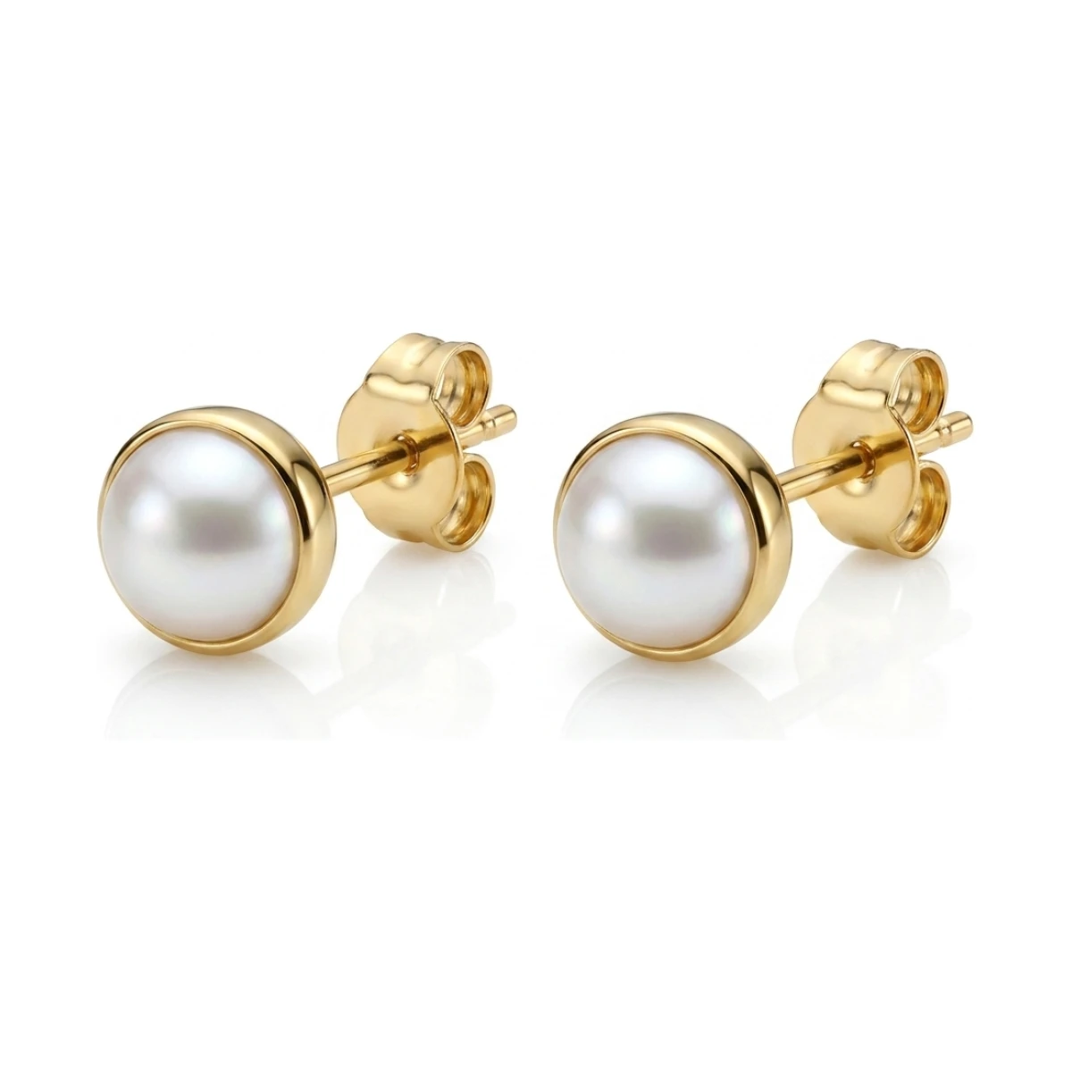 Freshwater Pearl Plain Polished Small Stud Earrings  |  9ct Gold