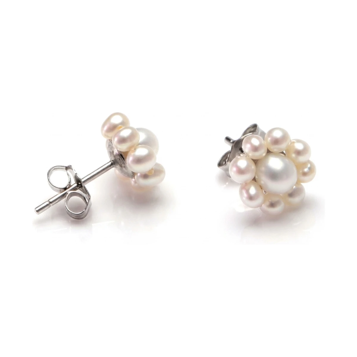 Freshwater Cultured Pearl Cluster Earrings  |  Silver