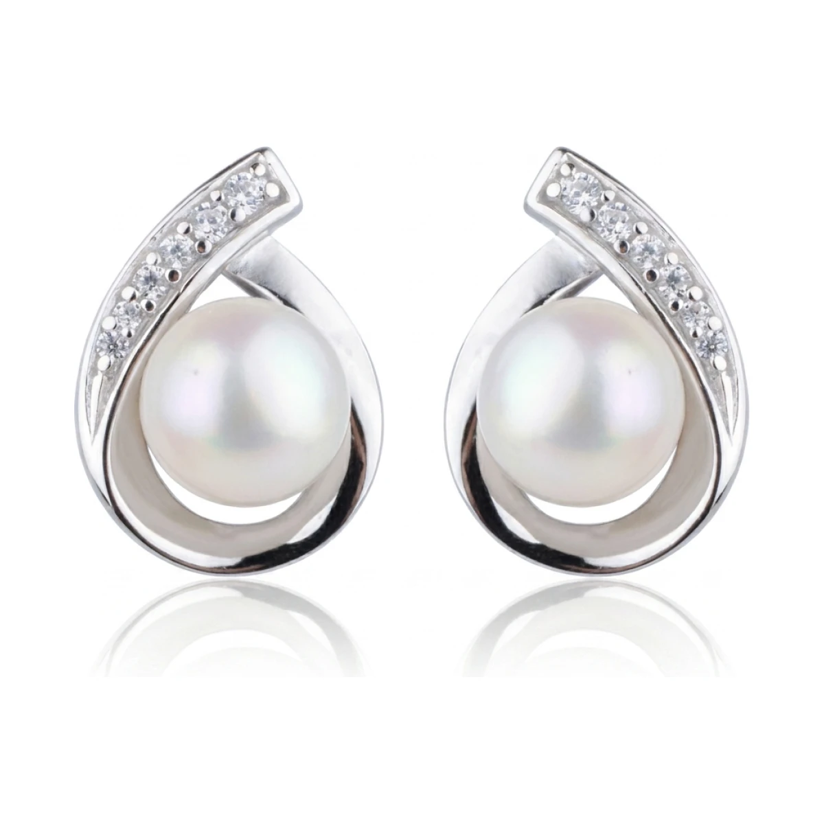 Freshwater Cultured Pearl & Cubic Zirconia Pear-shape Stud Earrings  |  Silver