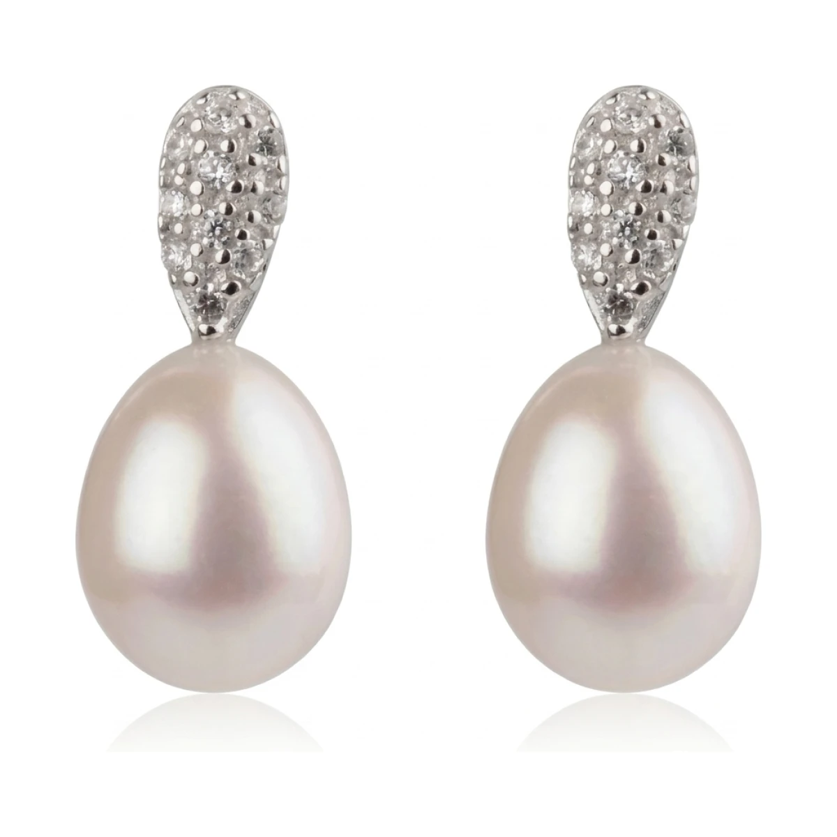 Freshwater Cultured Pearl & Cubic Zirconia Studded Earrings  |  Silver