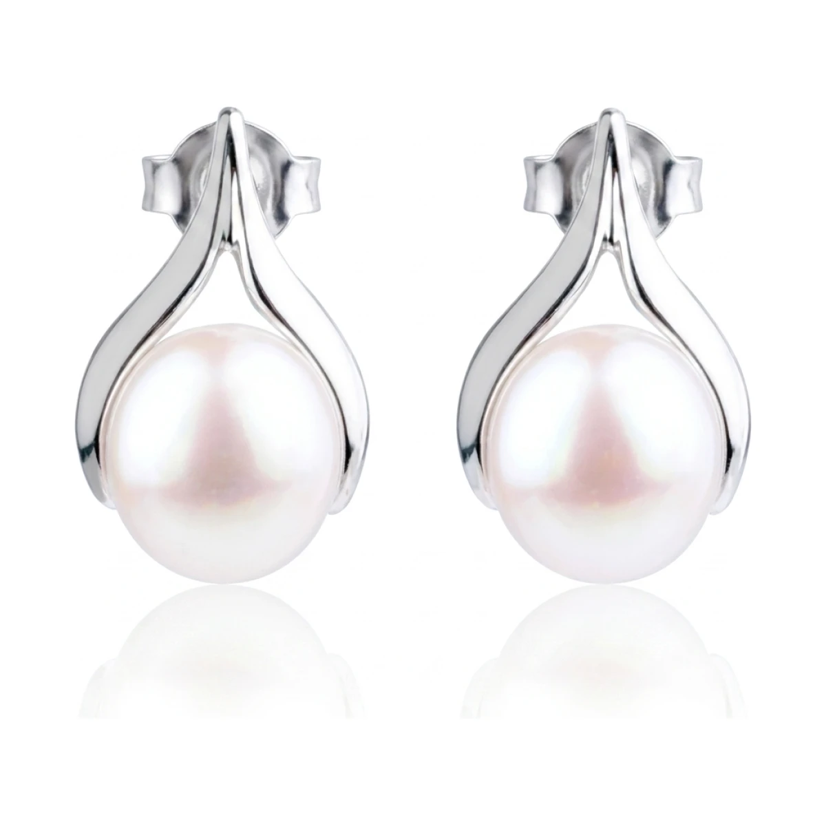 Freshwater Cultured Pearl Pointed Pear-shape Stud Earrings  |  Silver 