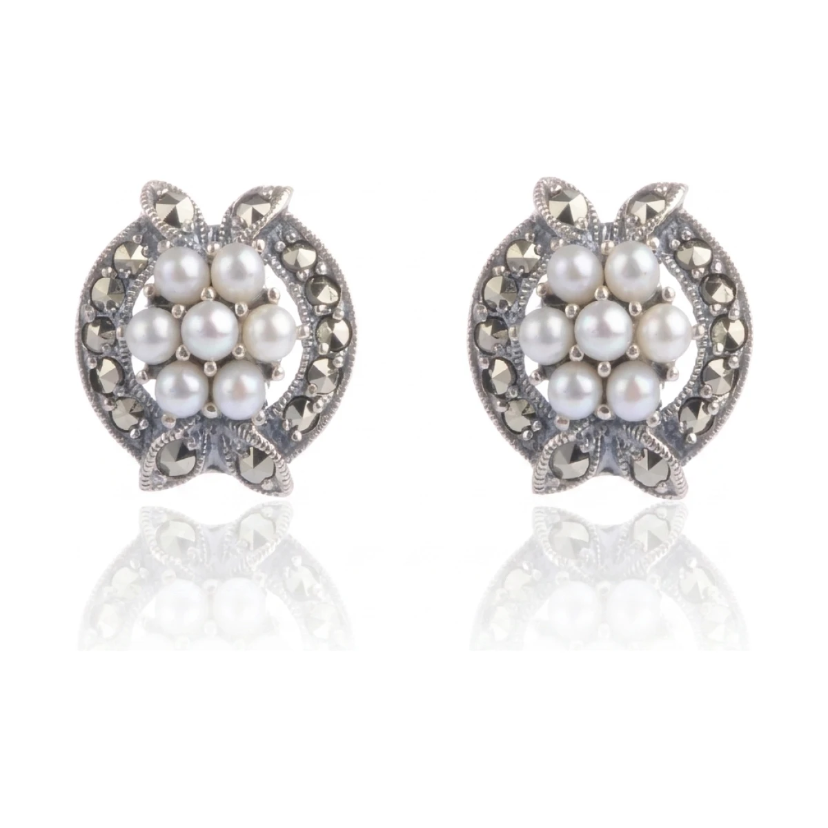 Marcasite and Seed Pearl Earrings  |  Silver 