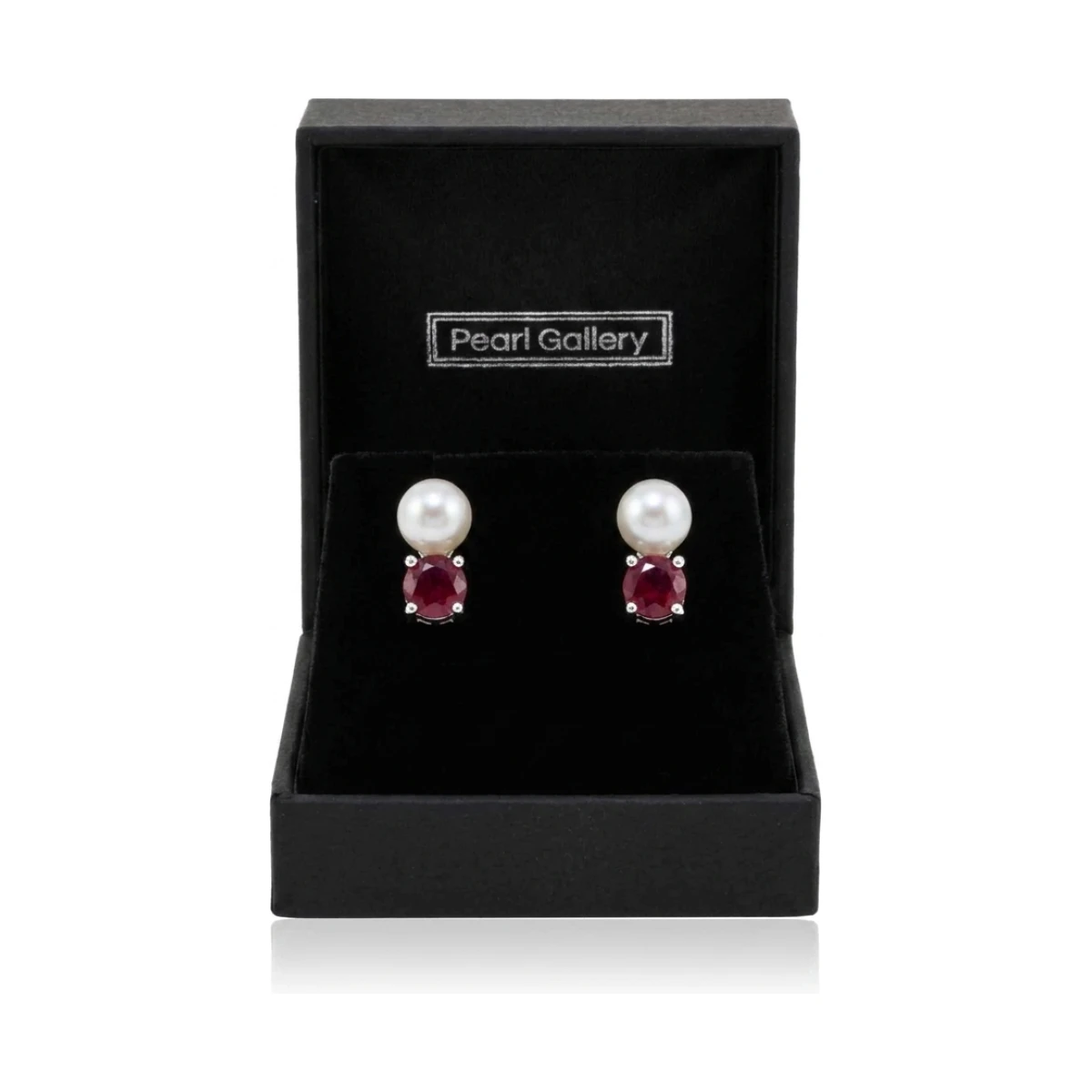 Ruby & Freshwater Seed Pearl Stud Earrings  |  Silver 