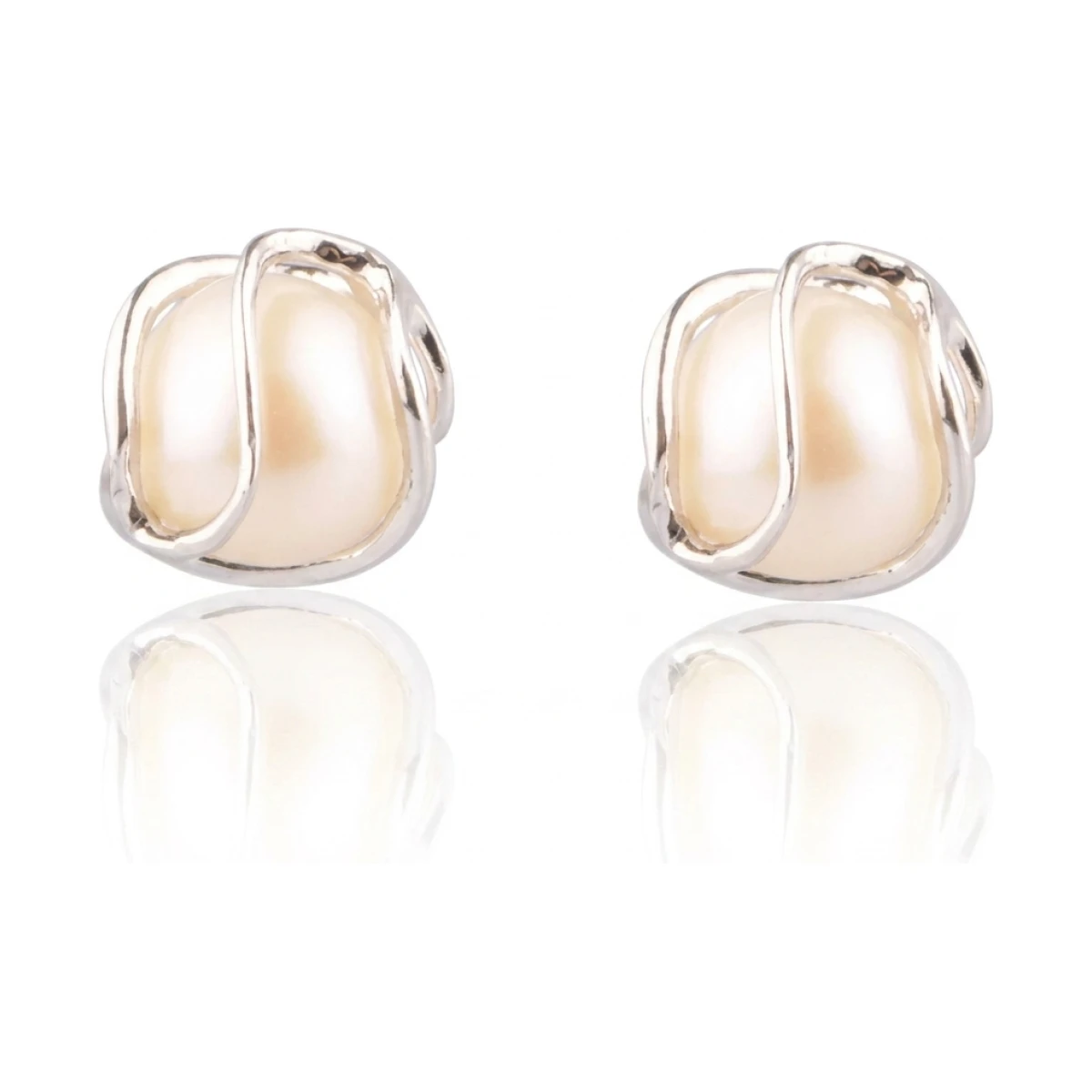 Freshwater Cultured Pearl Cage Stud Earrings  |  Silver 