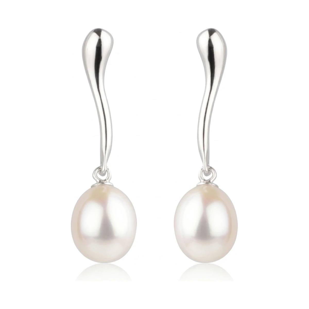  Freshwater Cultured Pearl Curved Drop Bar Earrings  |  Silver