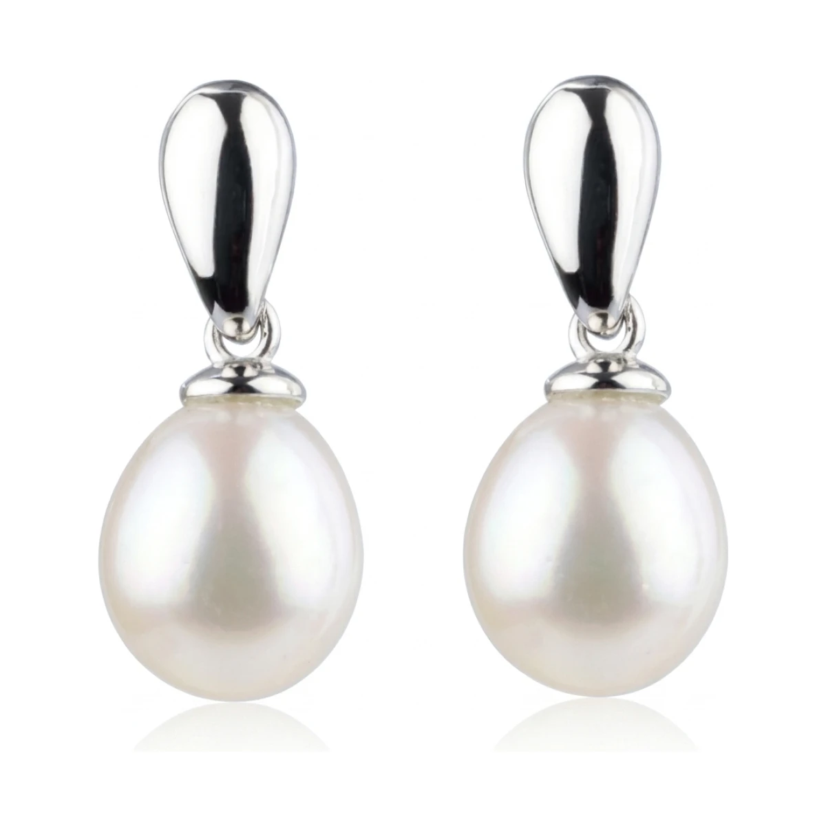 Freshwater Cultured Pearl Polished Pear-shape Drop Earrings  |  Silver 
