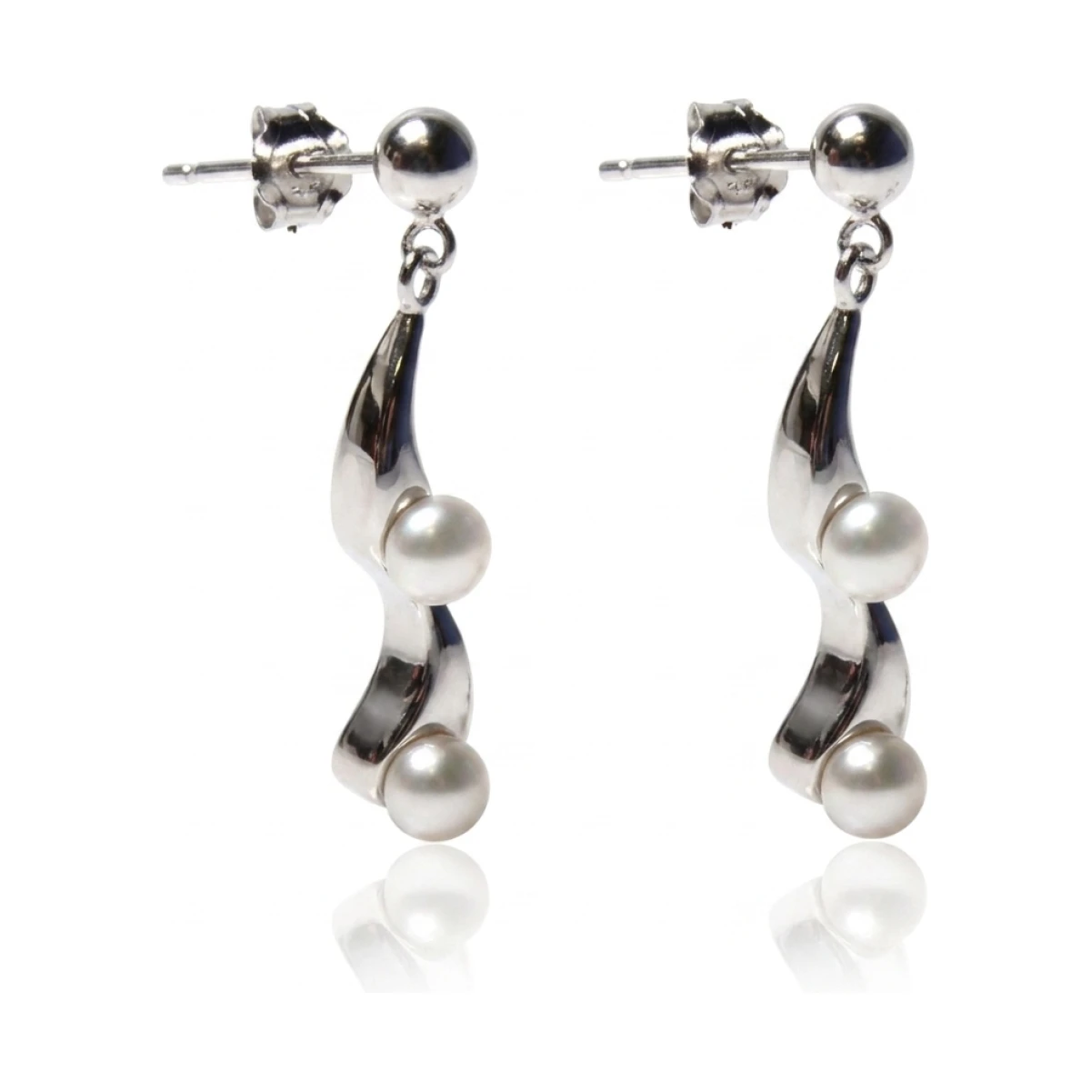  Freshwater Cultured Pearl Wavy Dropper Earrings  |  Silver