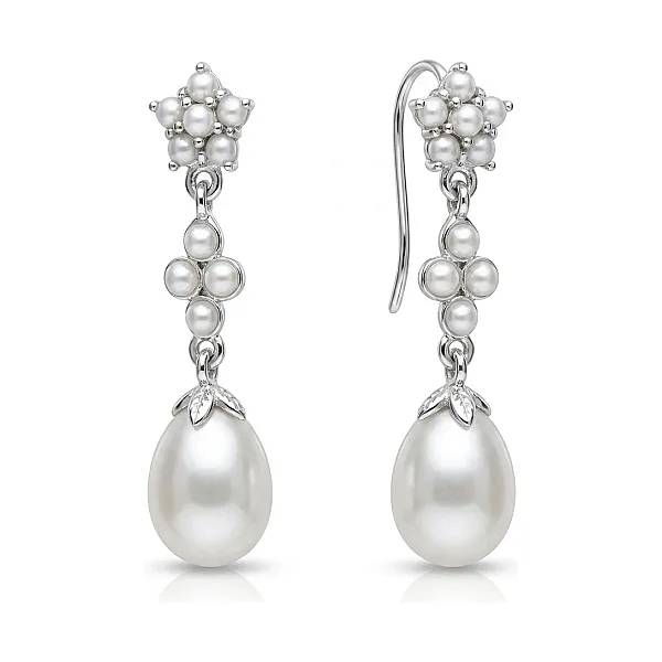  Seed & Freshwater Cultured Pearl Elegant Dropper Earrings  |  Silver