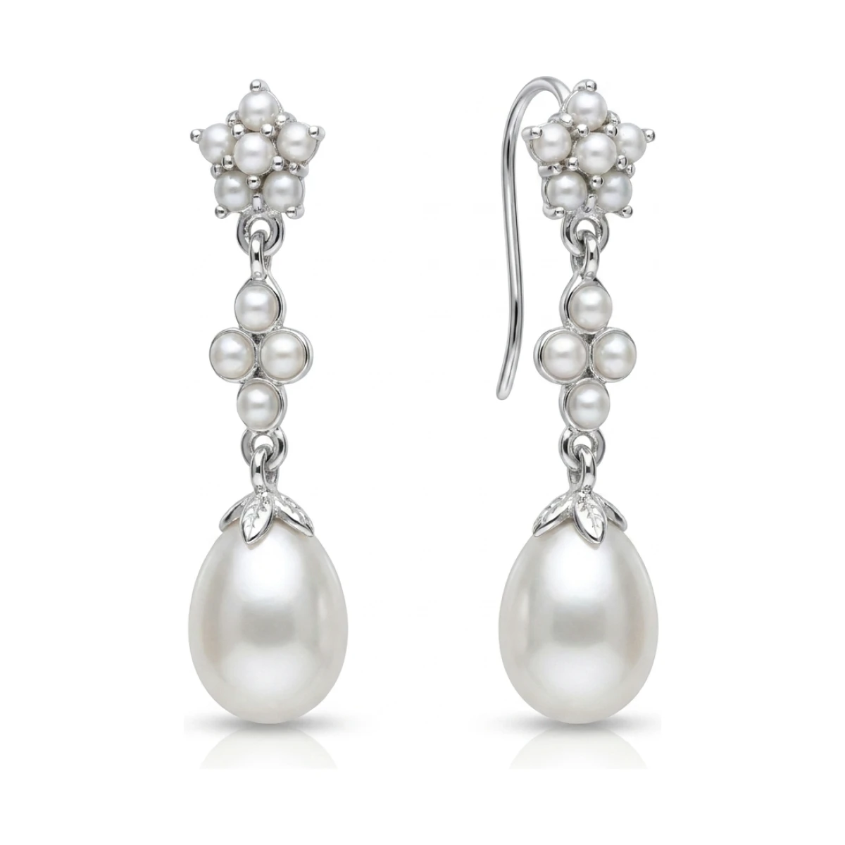 Seed & Freshwater Cultured Pearl Elegant Dropper Earrings  |  Silver