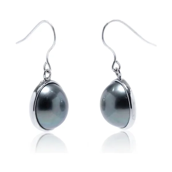 Tahitian Pearl Drop Hook Earrings  |  Silver 