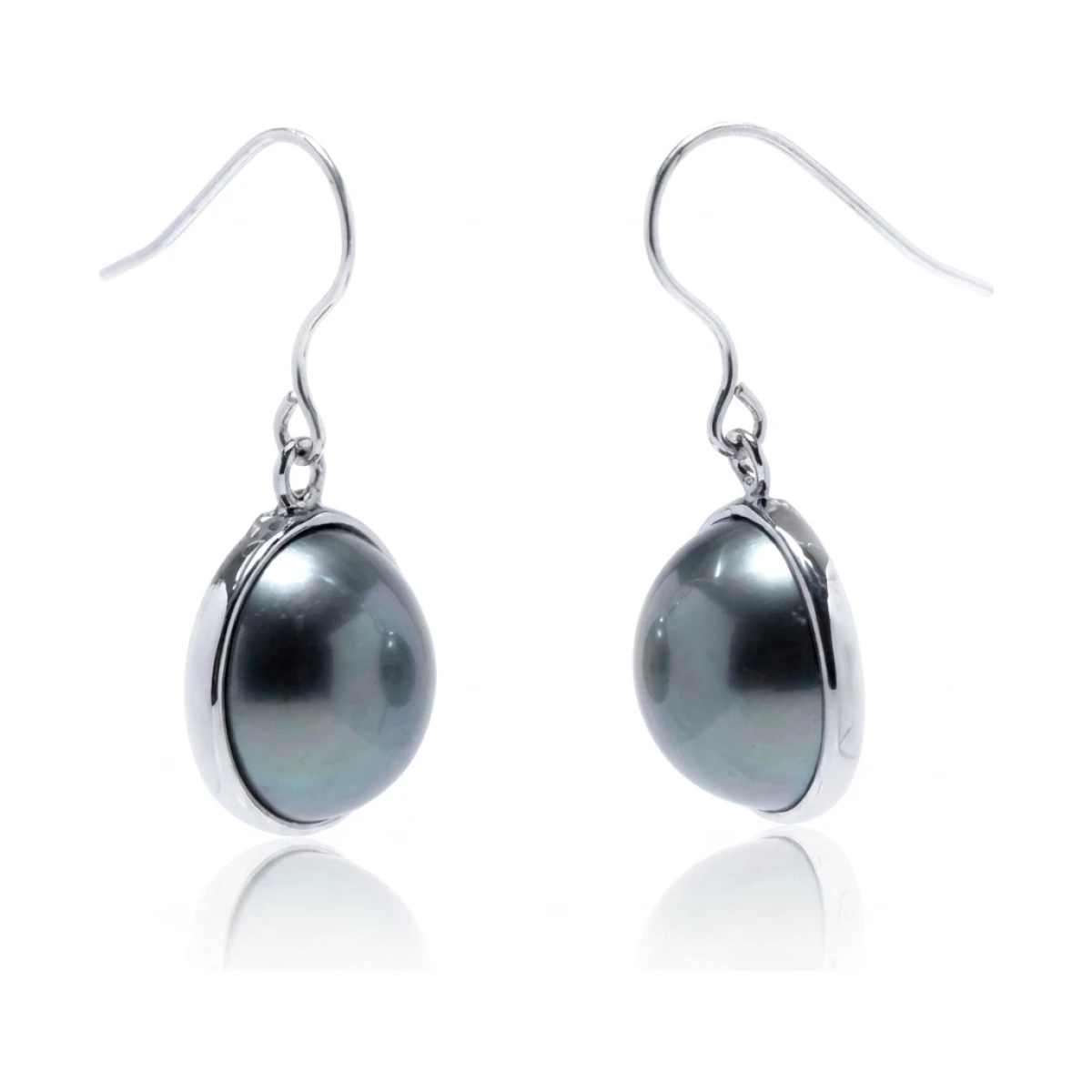 Tahitian Pearl Drop Hook Earrings  |  Silver 