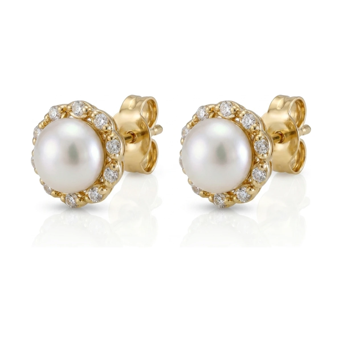 Freshwater Pearl & Diamond Dainty Cluster Earrings  |  9ct Gold 