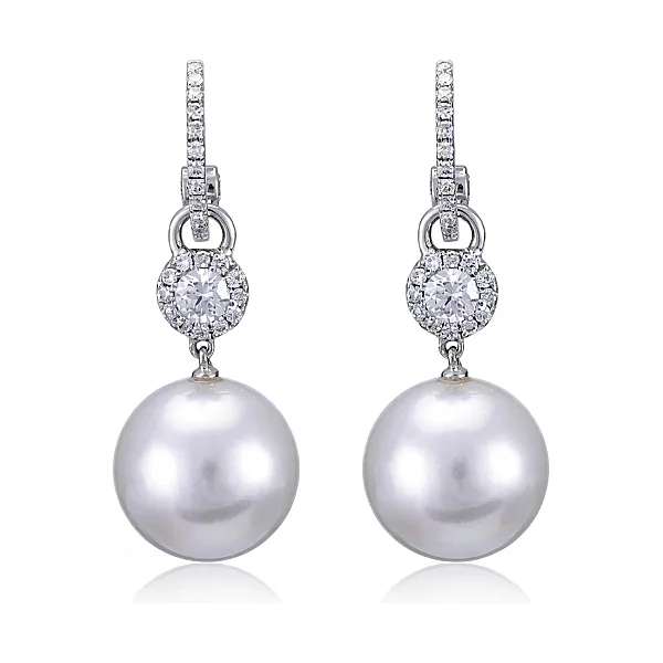 South Sea Pearl & Diamond Drop Earrings  |  18ct White Gold