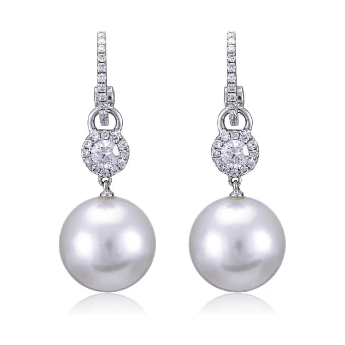 South Sea Pearl & Diamond Drop Earrings  |  18ct White Gold