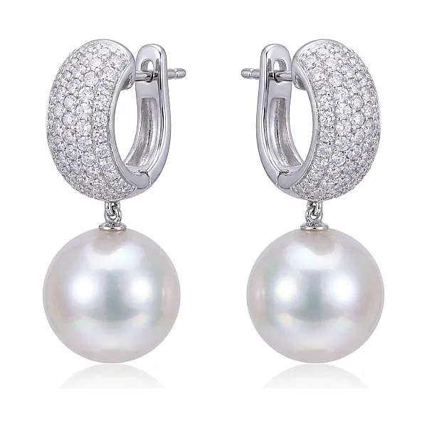 South Sea Pearl & Diamond Huggie Earrings | 18 ct White Gold 