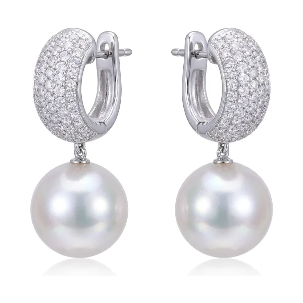 South Sea Pearl & Diamond Huggie Earrings | 18 ct White Gold 